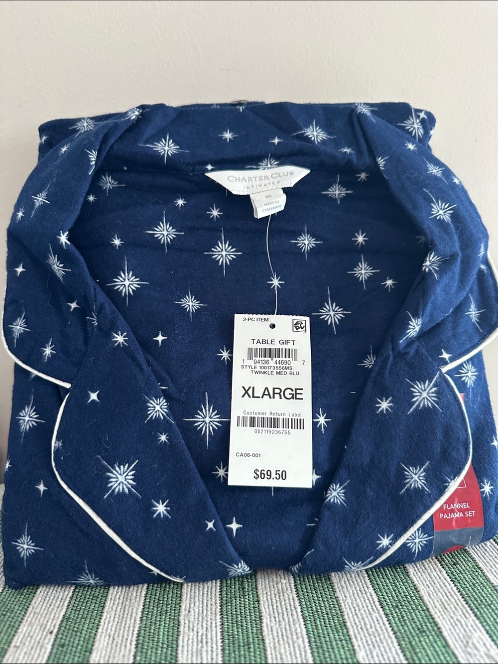 Charter Club Navy Starburst Flannel Pajama Set